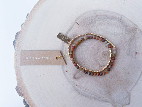 Beaded Red Creek Jasper Double Wrap Bracelet