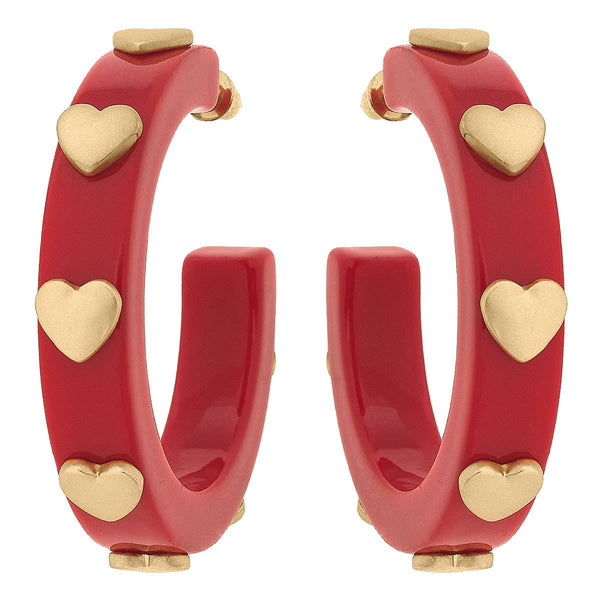 Pink Heart Resin Hoop Earrings