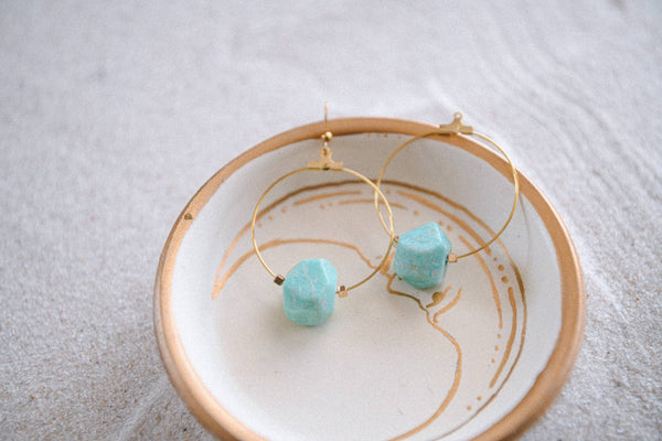 Gemstone Rock and Gold Plated Hoop Earring  (Copy): Labradorite