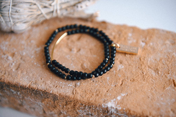 Genuine Gemstone and Gold Double Wrap Bracelet: Blue Sodalite