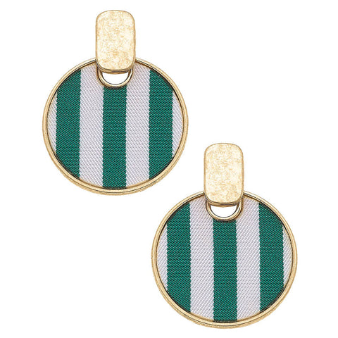 Green Cabana Stripes Disc Earrings