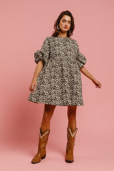 Brittany Leopard Denim Dress
