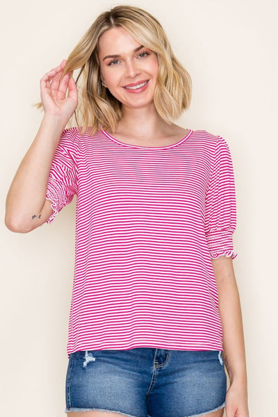 Jenny Smocked Hem Pinstriped Top