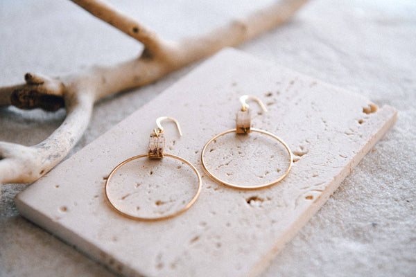 Private Label Lightweight Leather and Gold Plated Hoops: Natural