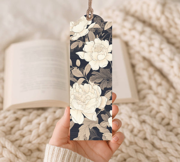 Wood Bookmark Charcoal Floral