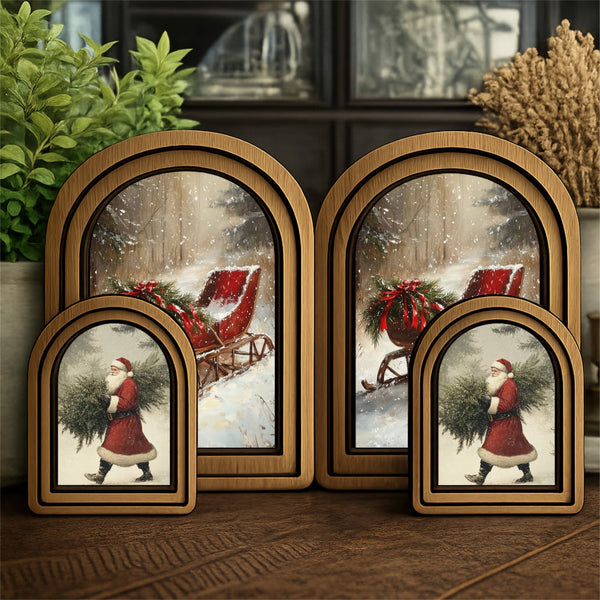 Layered Set Santa With Tree Canvas Art