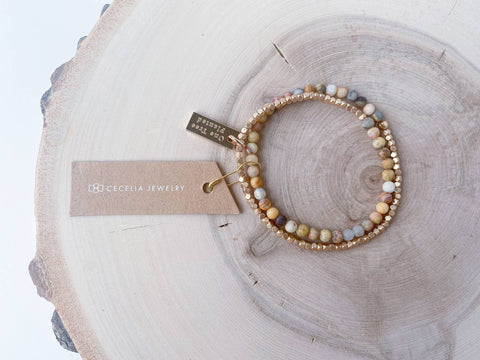 Beaded Crazy Lace Agate Double Wrap Bracelet