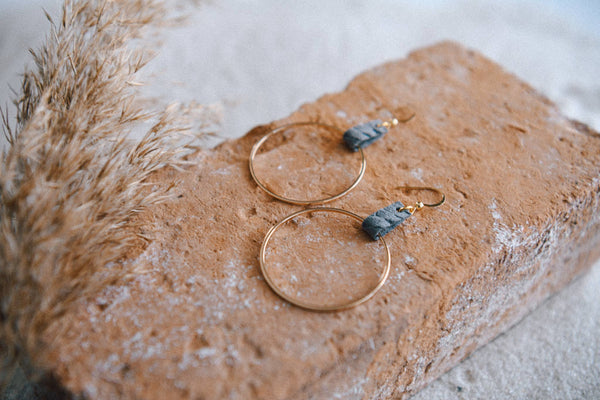 Private Label Lightweight Leather and Gold Plated Hoops: Braided Grey
