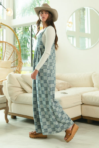 Jenna Denim Checker Overalls