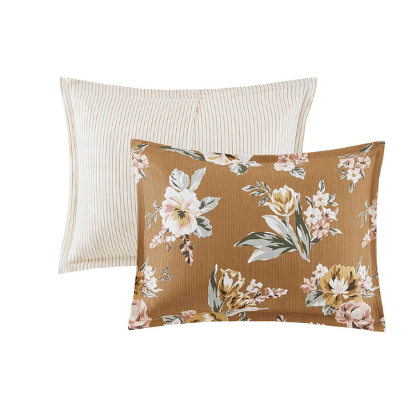 7 Piece Vintage Floral Comforter Set, Terracotta: Queen