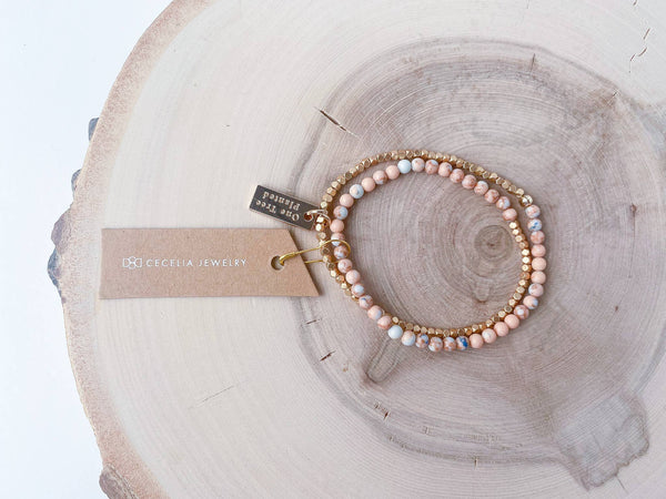 Peach Agate Double Wrap Bracelet