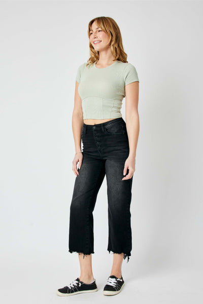 Daisy Raw Hem Wide Crop Jeans