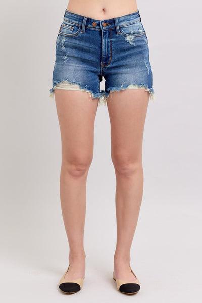 Carla 2 Button Distressed Dad Shorts