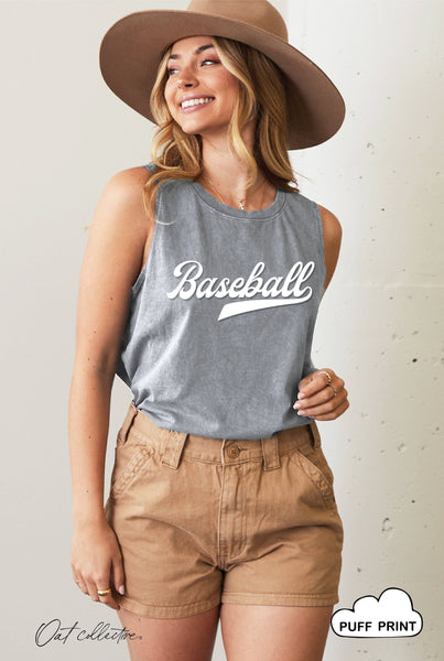 Olive Baseball Puff Print Tank Top
