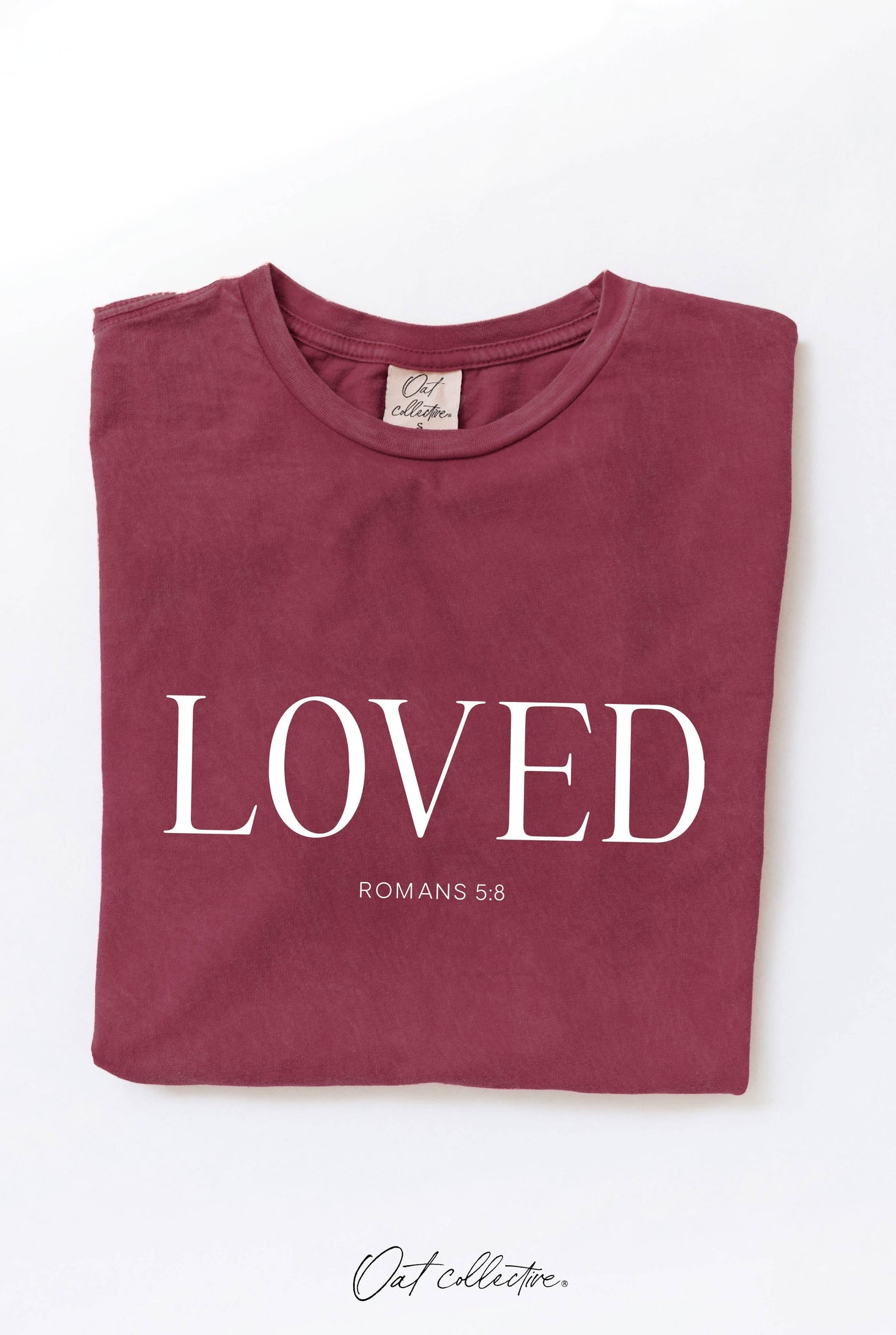 LOVED ROMANS 5:8 Graphic Top: WINE