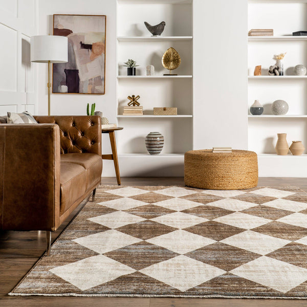 Meline Checkered Fringe Area Rug: Beige / Rectangle / 8' x 10' 2"