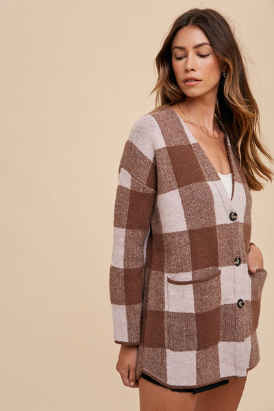 Sophie Big Check V-Neck Sweater Coat