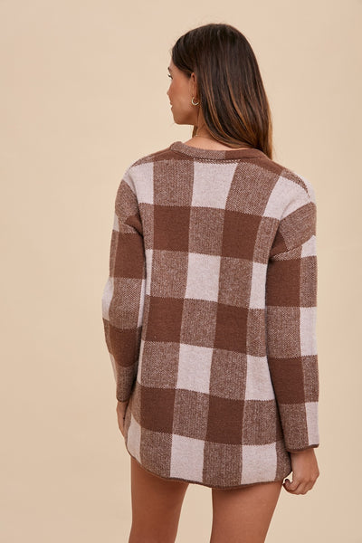 Sophie Big Check V-Neck Sweater Coat