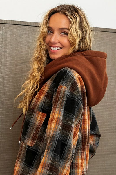 Alice Plaid Fleece Hooded Shirt