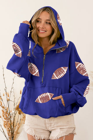 Nikki Half-Zip Sequin Football Hoodie