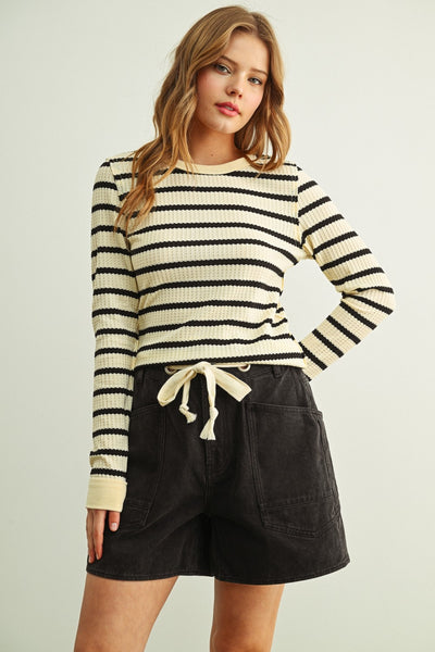 Whitney Waffle Fabric Long Sleeve Top