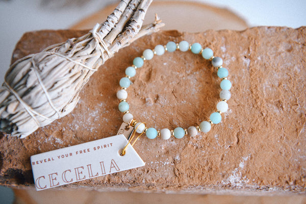 Genuine Gemstone and Gold Spacer Bead Bracelets : Artistic Jasper