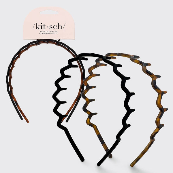Black/Tort Plastic Zig Zag Headband 2pc