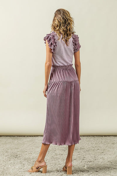 Shannon Ruffle Sleeve Pleated Dress