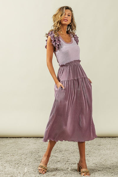 Shannon Ruffle Sleeve Pleated Dress