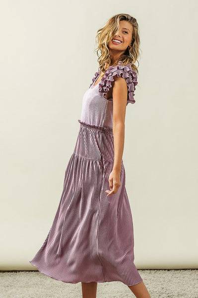 Shannon Ruffle Sleeve Pleated Dress