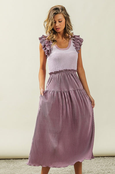 Shannon Ruffle Sleeve Pleated Dress