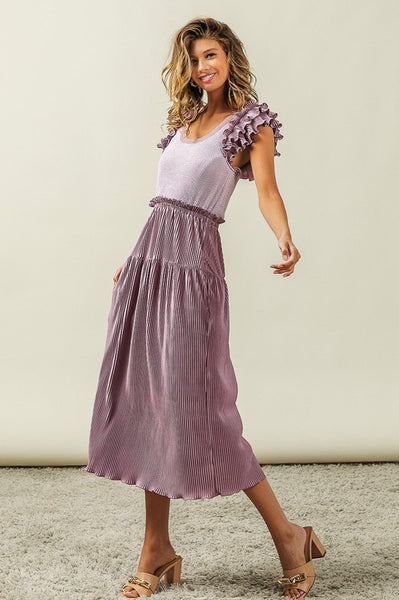 Shannon Ruffle Sleeve Pleated Dress