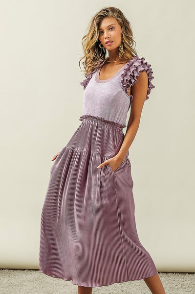 Shannon Ruffle Sleeve Pleated Dress