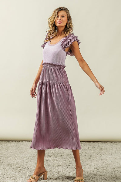 Shannon Ruffle Sleeve Pleated Dress