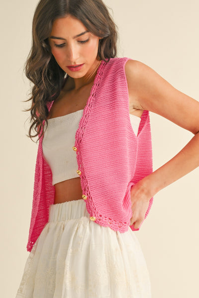 Kelsey Crochet Trimmed Sweater Vest