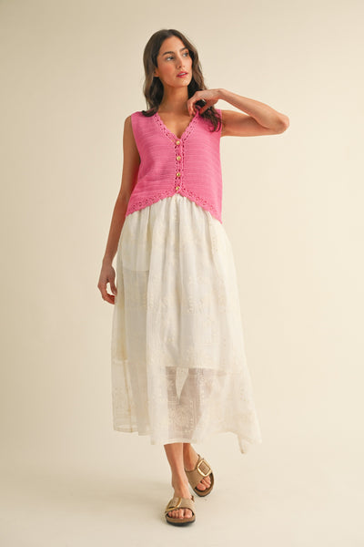 Kelsey Crochet Trimmed Sweater Vest