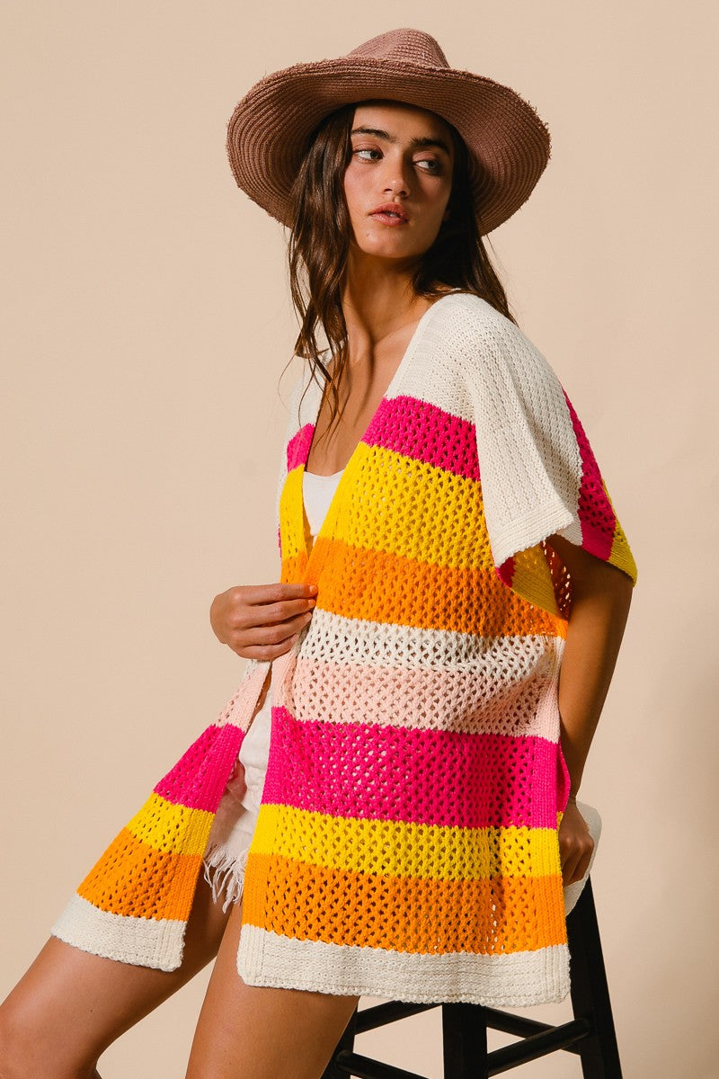Multi-Color Open Knit Cardigan