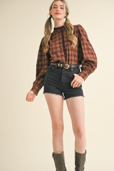 Tabatha Plaid Button Top