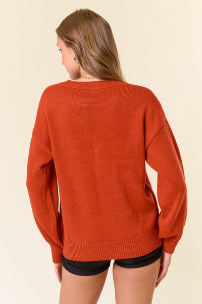 Pumpkin Embroidered Sweater