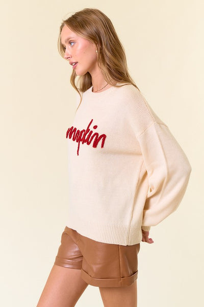 Pumpkin Embroidered Sweater