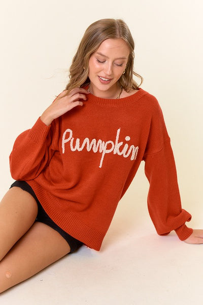 Pumpkin Embroidered Sweater