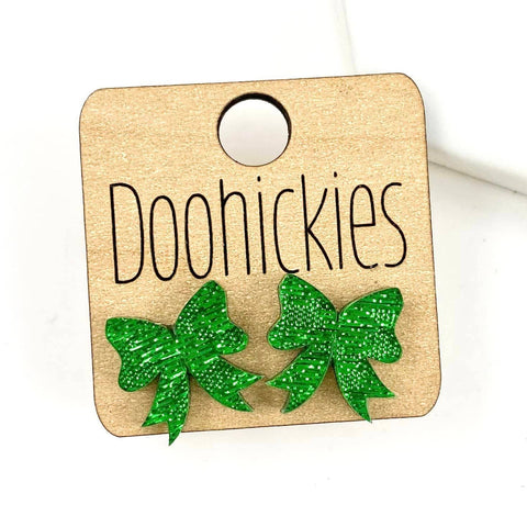 Green Sparkle Bow Studs