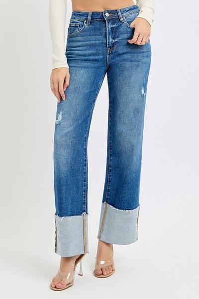 Nicole Ankle Wide Cuffed Jeans