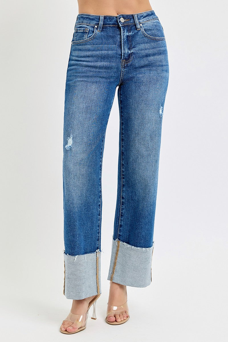 Nicole Ankle Wide Cuffed Jeans
