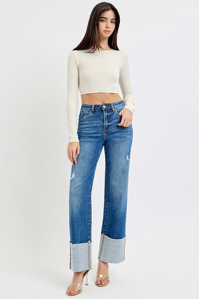 Nicole Ankle Wide Cuffed Jeans