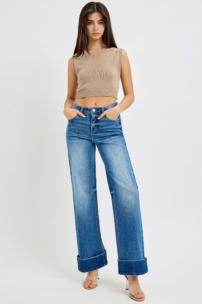 Allison Ankle Wide Cuffed Jeans