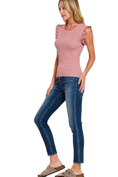 Sadie Ruffle Sleeve Trim Top