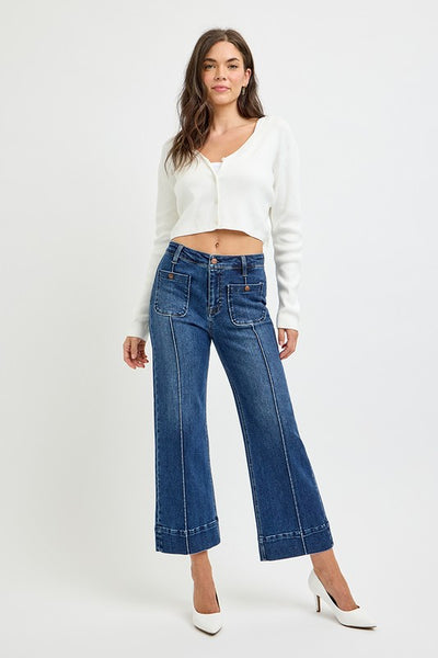 Pintuck Patch Pocket Risen Jeans