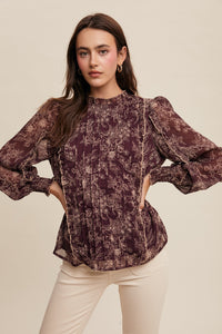 Susan Floral Pleated Long Sleeve Blouse