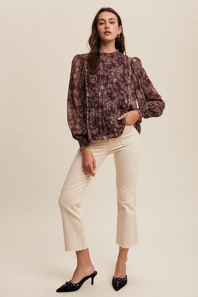 Susan Floral Pleated Long Sleeve Blouse